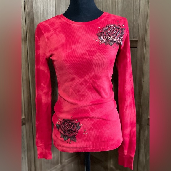 Vintage Sinful Red Graphic Long Sleeve Thermal - Picture 1 of 7